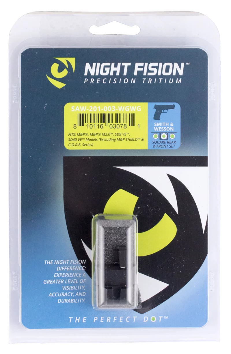Night Fision SAW201003WGW Tritium Night Sights for Smith & Wesson Green Tritium White Outline Front Sight-Green Tritium White Outline Rear Sight M&P/M&P M2.0