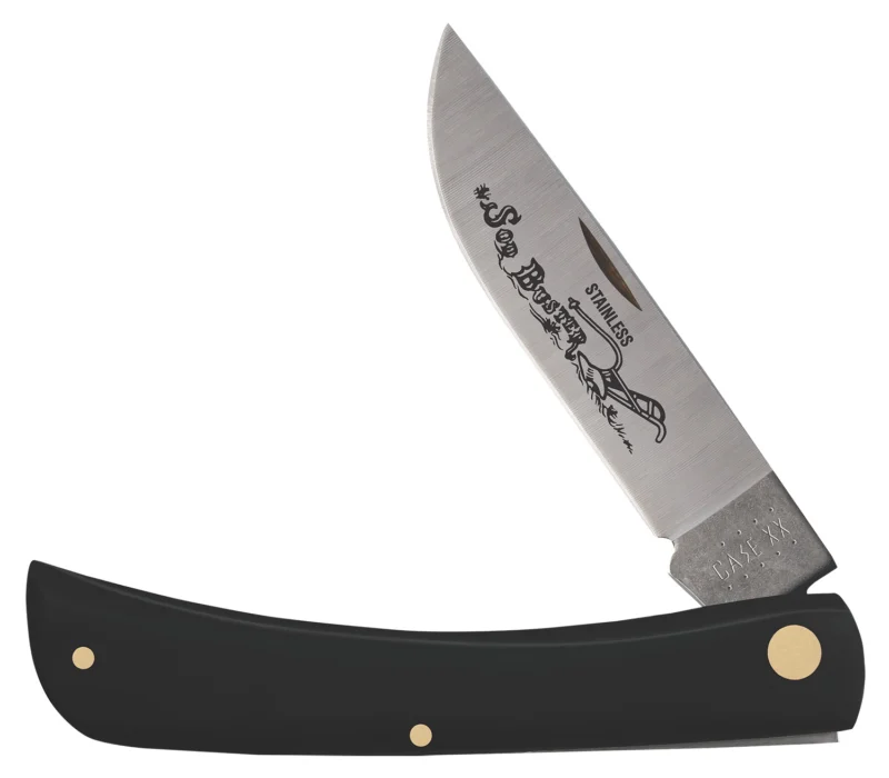 Case 00092 Sod Buster 3.70" Folding Skinner Plain Etched As-Ground Tru-Sharp SS Blade/Smooth Black Synthetic Handle