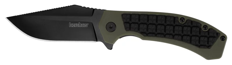 Kershaw 8760 Faultline 3" Folding Drop Point Plain Black Oxide 8Cr13MoV SS Blade Black/OD Green Glass-Filled Nylon Handle Includes Pocket Clip