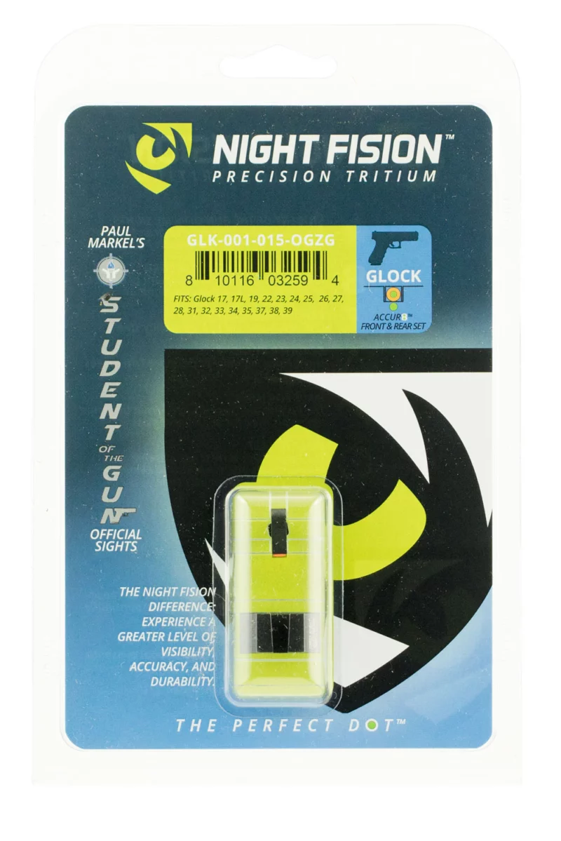 Night Fision GLK001015OGZ Student Of The Gun Accur8 For Glock Green Tritium Orange Outline Front Sight-Green Tritium Black Outline Rear Sight Glock 17/17L/19