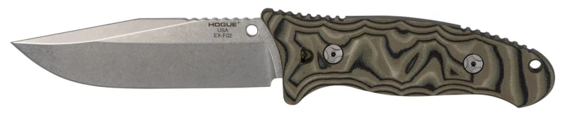 Hogue 35278 EX-F02 4.50" Fixed Clip Point Plain Tumble Polish 154CM SS Blade/ G-Mascus Green G10 Handle