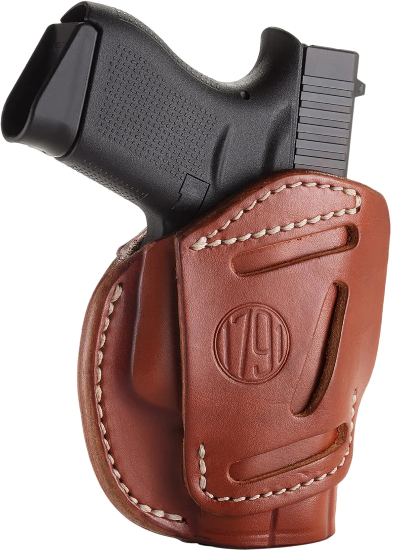 1791 Gunleather 3WH2CBRA 3-Way IWB/OWB Size 02 Classic Brown Leather Belt Loop Compatible w/ Ruger LCP Compatible w/ Glock 42 Compatible w/ S&W Bodyguard Ambidextrous Hand