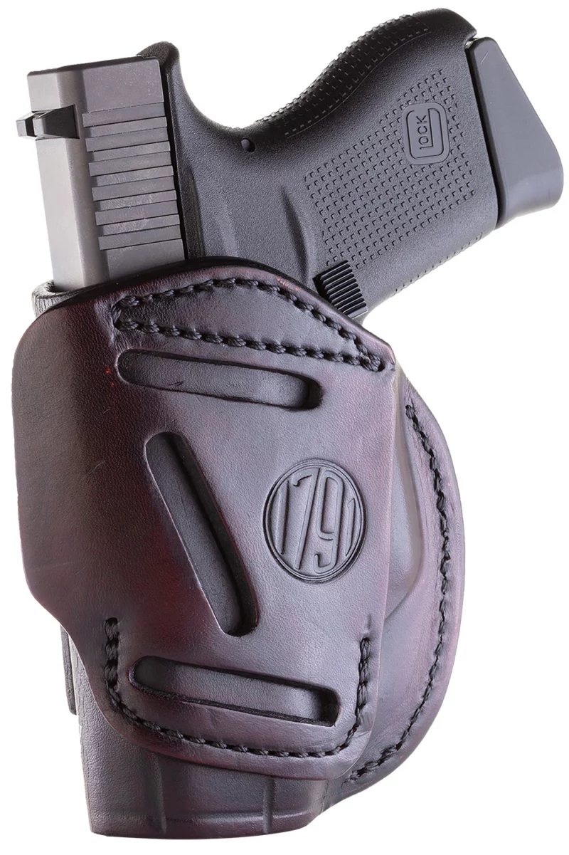 1791 Gunleather 4WH2SBRR 4-Way IWB/OWB Size 02 Signature Brown Leather Belt Clip Compatible w/Ruger LCP/S&W Bodyguard/Glock 42/43/43X Right Hand