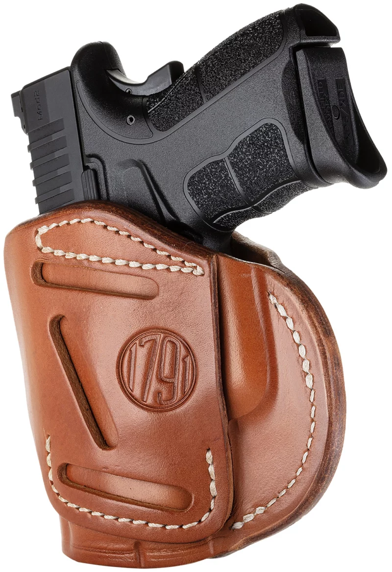1791 Gunleather 4WH4CBRR 4-Way IWB/OWB Size 04 Classic Brown Leather Belt Clip Compatible w/Glock 26/Springfield XD/XDS/S&W Shield Plus Right Hand