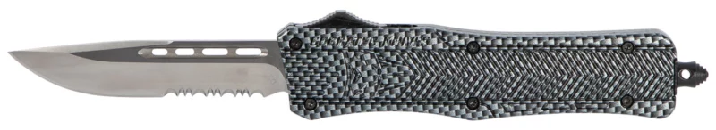 CobraTec Knives MSCFTK1MDS CTK-1 Medium 3" OTF Drop Point Part Serrated D2 Steel Blade/ Carbon Fiber Aluminum Handle Features Glass Breaker Includes Pocket Clip
