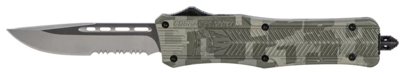 CobraTec Knives MADCCTK1MDS CTK-1 Medium 3" OTF Part Serrated D2 Steel Blade Army DigiCamo Aluminum Handle Features Glass Breaker Includes Pocket Clip
