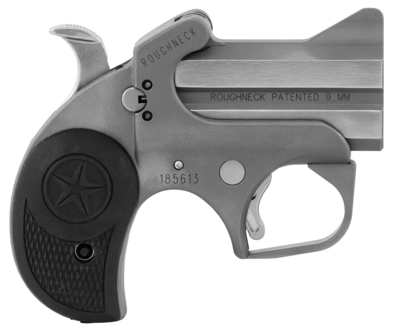 Bond Arms BARN Roughneck 9mm Luger 2rd 2.50" Stainless Steel Double Barrel w/Bead Blasted Frame, Blade Front/Fixed Rear Sights, Rebounding Hammer, Rubber Grip, Manual Safety