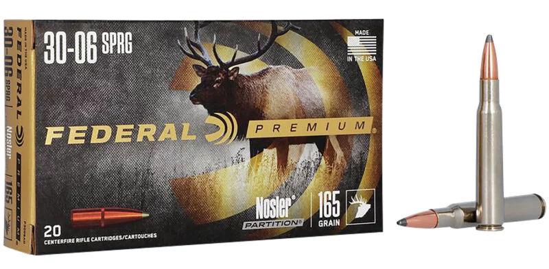 Federal P3006AD Premium 30-06Springfield 165gr Nosler Partition 20 Per Box/10 Case
