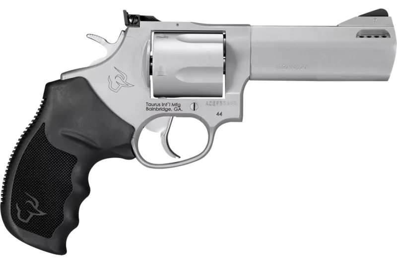 Taurus 2440049TKR Tracker 44 Medium Frame 44 Rem Mag 5rd 4" Matte Stainless Ported Barrel, Cylinder & Frame, Adjustable Rear Sight, Black Rubber Grip, Transfer Bar Safety, Exposed Hammer