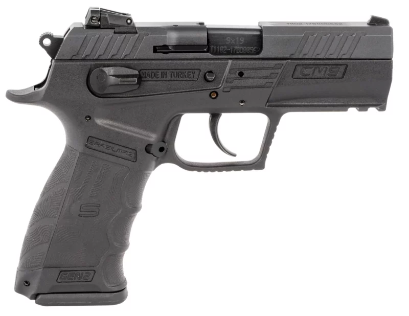 SAR USA CM9BL CM9 9mm Luger Caliber with 3.80" Barrel, 17+1 Capacity, Overall Black Finish, Picatinny Rail Frame, Serrated Steel Slide & Finger Grooved Interchangeable Backstrap Grip
