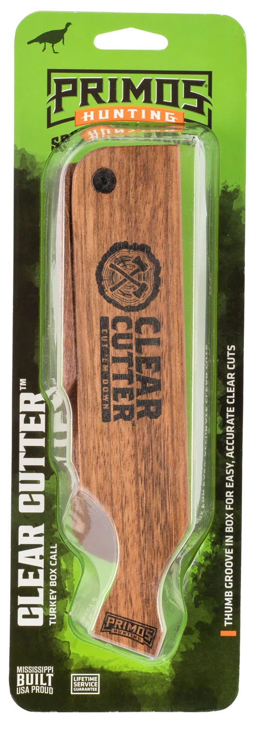 Primos PS244 Clear Cutter Box Call Turkey Hen Sounds Attracts Turkeys Brown Mahogany/Walnut