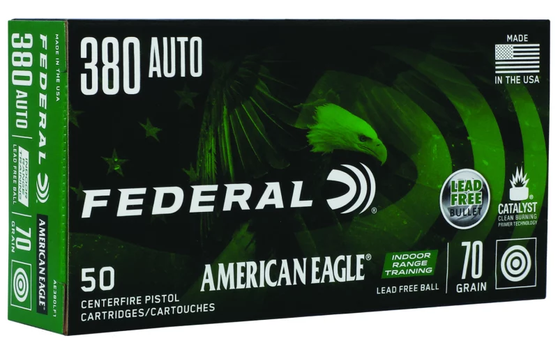 Federal AE380LF1 American Eagle Indoor Range Training 380ACP 70gr Lead Free IRT 50 Per Box/10 Case