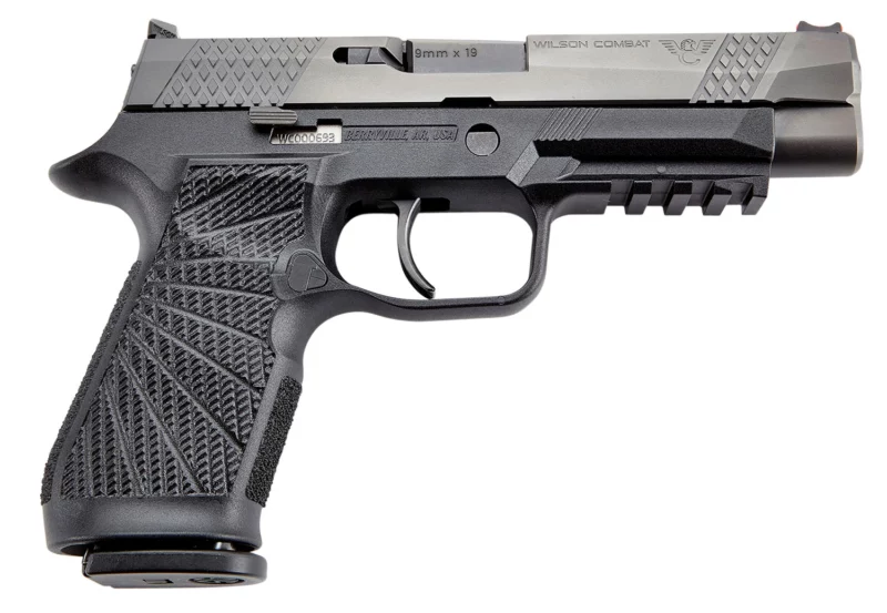 Wilson Combat SIGWCP320FPBATC P320 9mm Luger 17+1 4.70" Black Steel Barrel, Black DLC Serrated Stainless Steel Slide, Black Polymer Frame w/Picatinny Rail, Curved Trigger, Black Polymer Grip