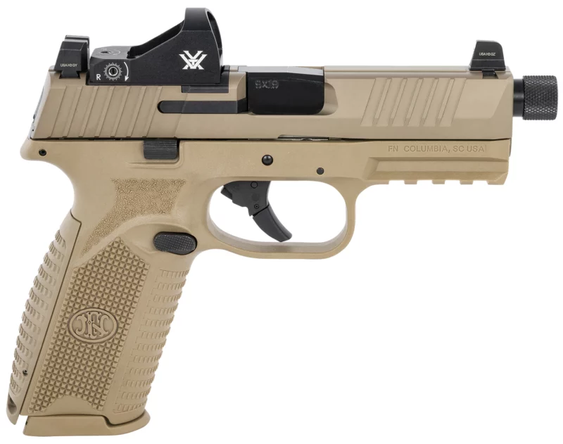 FN 66100847 509 Tactical 9mm Luger 10+1 4.50" Threaded Barrel, Flat Dark Earth Polymer Frame w/Mounting Rail, Optic Cut FDE Stainless Steel Slide, No Manual Safety, Includes Viper Red Dot