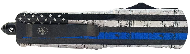 Templar Knife LBTB131 Back The Blue Gen II Large 3.50" OTF Dagger Plain Black 440C SS Blade Blue/White/Black Zinc Aluminum Alloy Handle Features Glass Breaker/Pocket Clip
