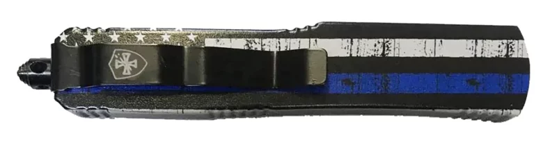 Templar Knife MBTB331 Back The Blue Gen II Slim 3.50" OTF Tanto Plain Black 440C SS Blade Blue/White/Black Zinc Aluminum Alloy Handle Features Glass Breaker/Pocket Clip