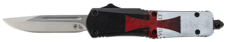 Templar Knife STK332 Templar Flag Gen II Small 2.69" OTF Drop Point Plain Powder Coated 440C SS Blade/4.31" Templar Flag Aluminum Handle Features Glass Breaker Includes Pocket Clip/Sheath