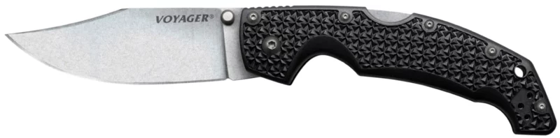 Cold Steel CS29AC Voyager Large 4" Folding Clip Point Plain AUS-10A SS Blade Black Griv-Ex w/Aluminum Liners Handle Includes Pocket Clip