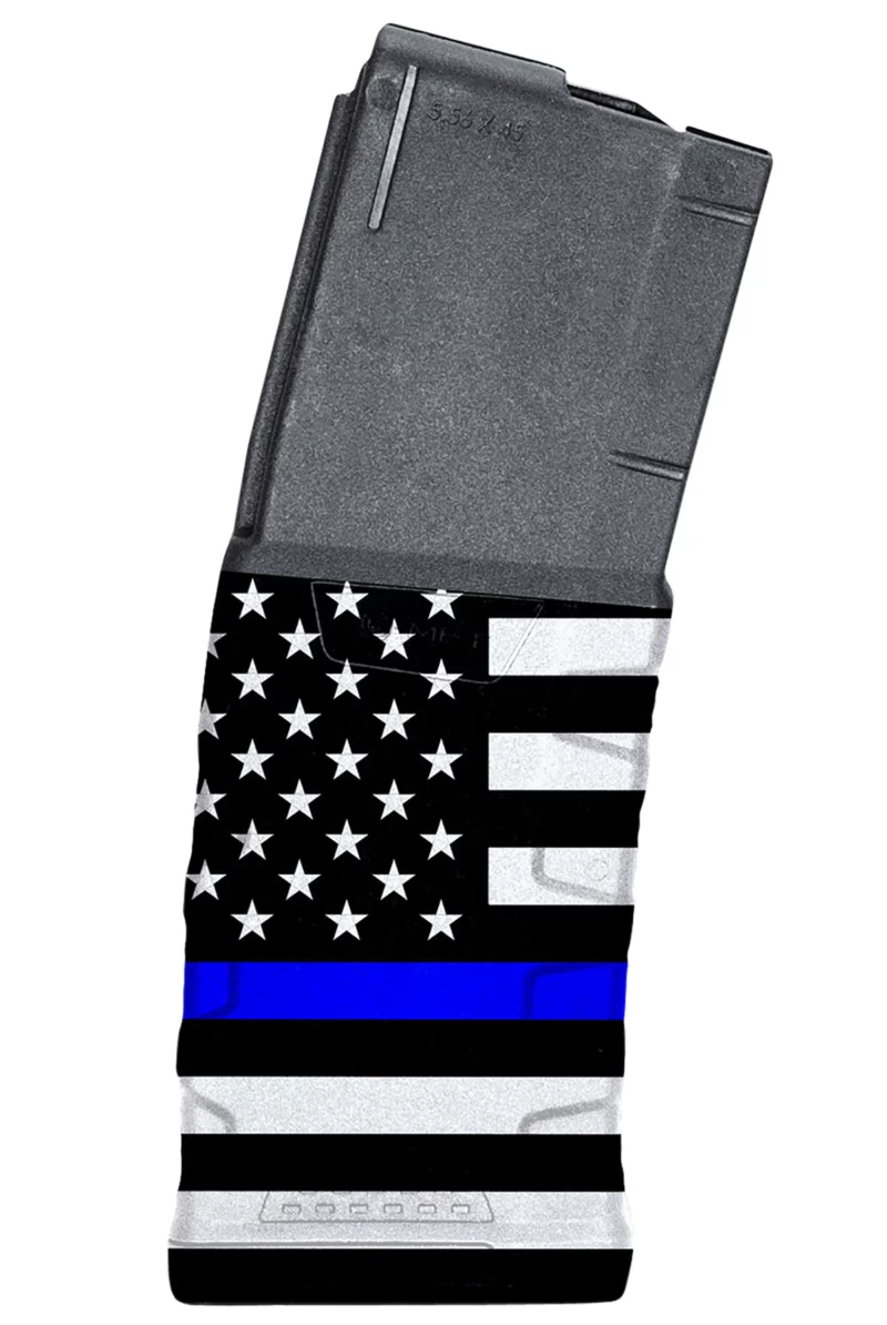 Mission First Tactical EXDPM556AMB1 Extreme Duty 30rd 223 Rem/5.56x45mm Fits AR-15/M4 Black w/Blue Line American Flag Polymer