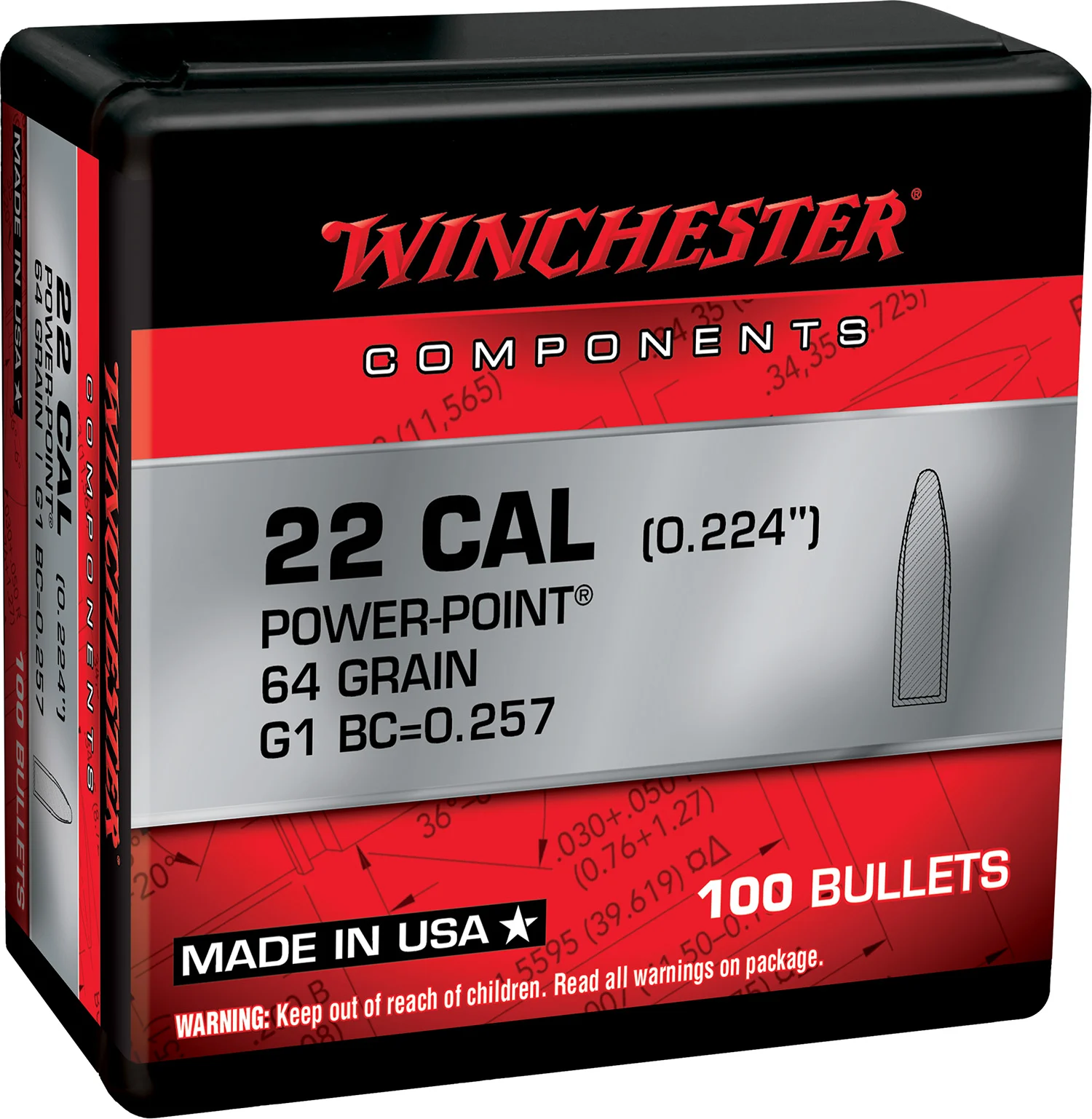 Winchester Ammo WB223PP64X Centerfire Rifle 223Rem 64gr Power Point 100 Per Box/10 Case