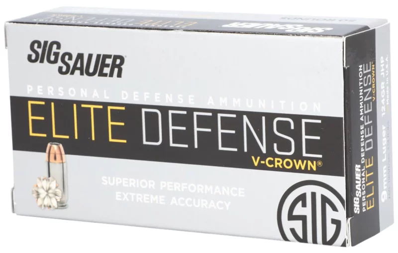 Sig Sauer E9MMA250 Elite Performance 9mmLuger 124gr V-Crown Jacketed Hollow Point 50 Per Box/10 Case