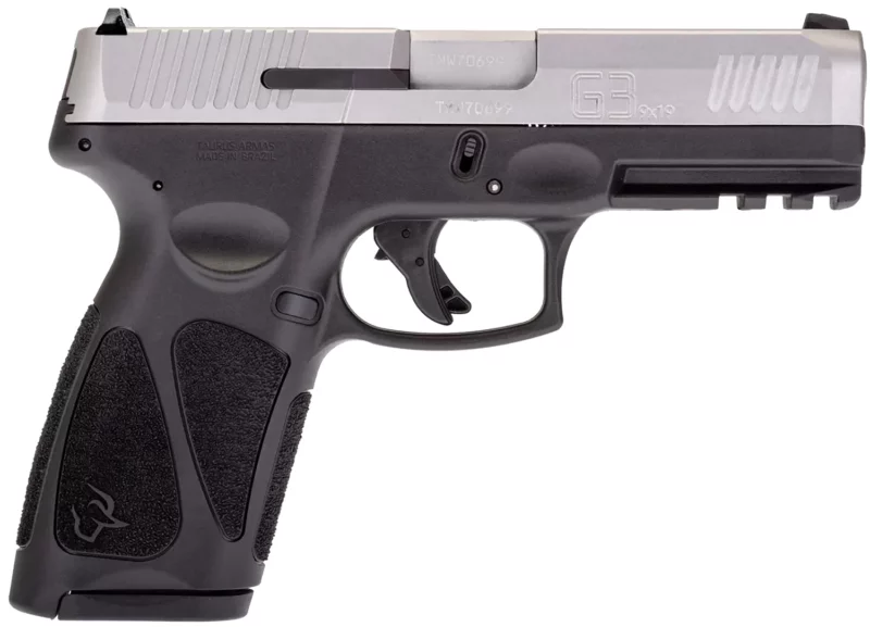 Taurus 1G3B94910 G3 Full Size Frame 9mm Luger 10+1 4" Matte Stainless Steel Barrel, Matte Serrated Stainless Steel Slide, Black Polymer Frame w/Picatinny Rail, Black Polymer Grip, Right Hand