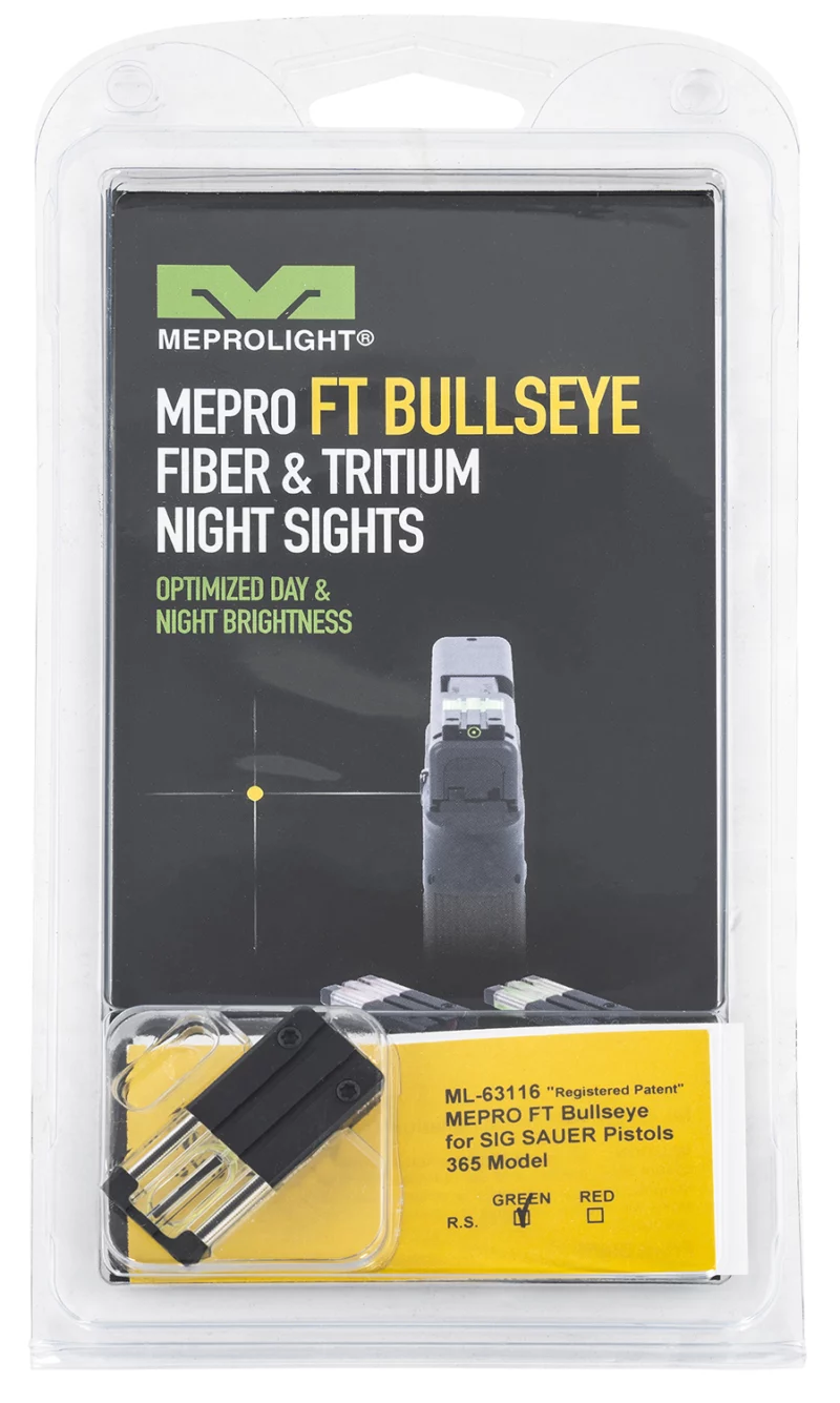 Meprolight USA 631163108 FT Bullseye Rear Sight Green Tritium/Fiber Optic Sig Sauer P365 Dovetailed Rear