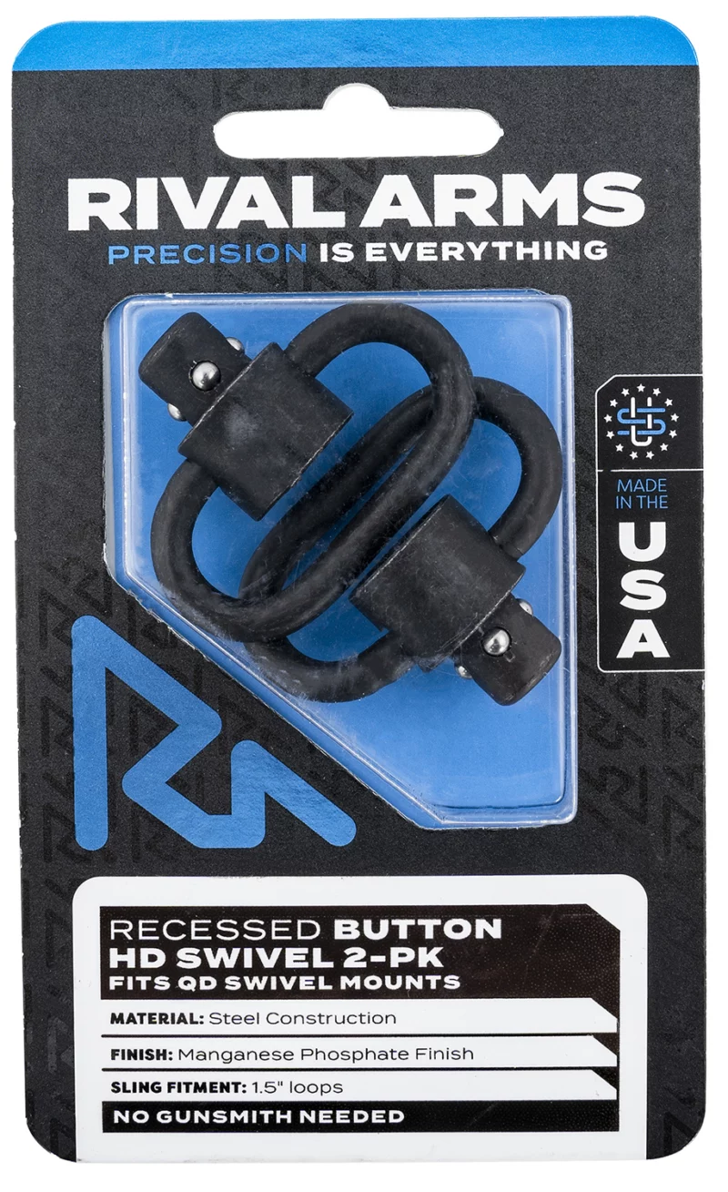 Rival Arms RA-RA92S2A HD Swivel Set Black Manganese Phosphate Steel with 1.5" Loops & Recessed Button