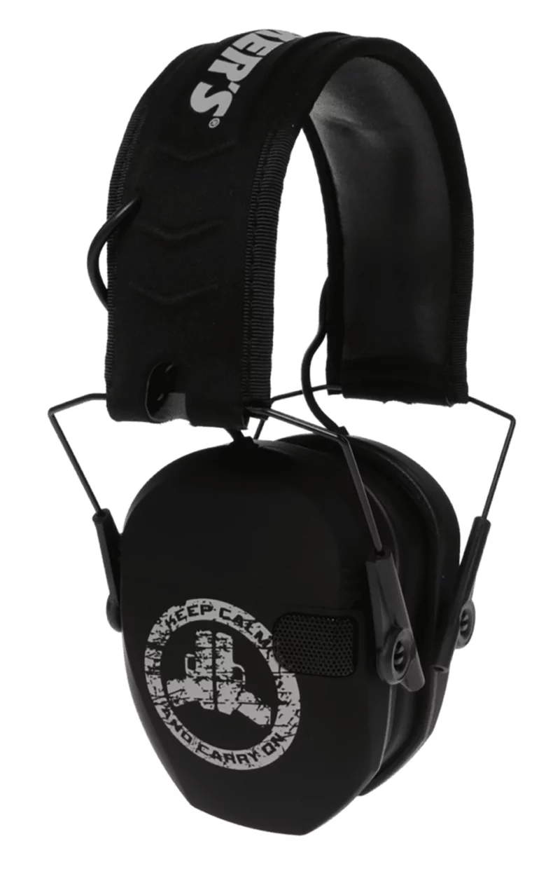Walker's GWPRSEMFSKCCO Razor Slim Electronic Freedom Muff 23 dB Over the Head Black w/Distressed Carry On Logo Polymer