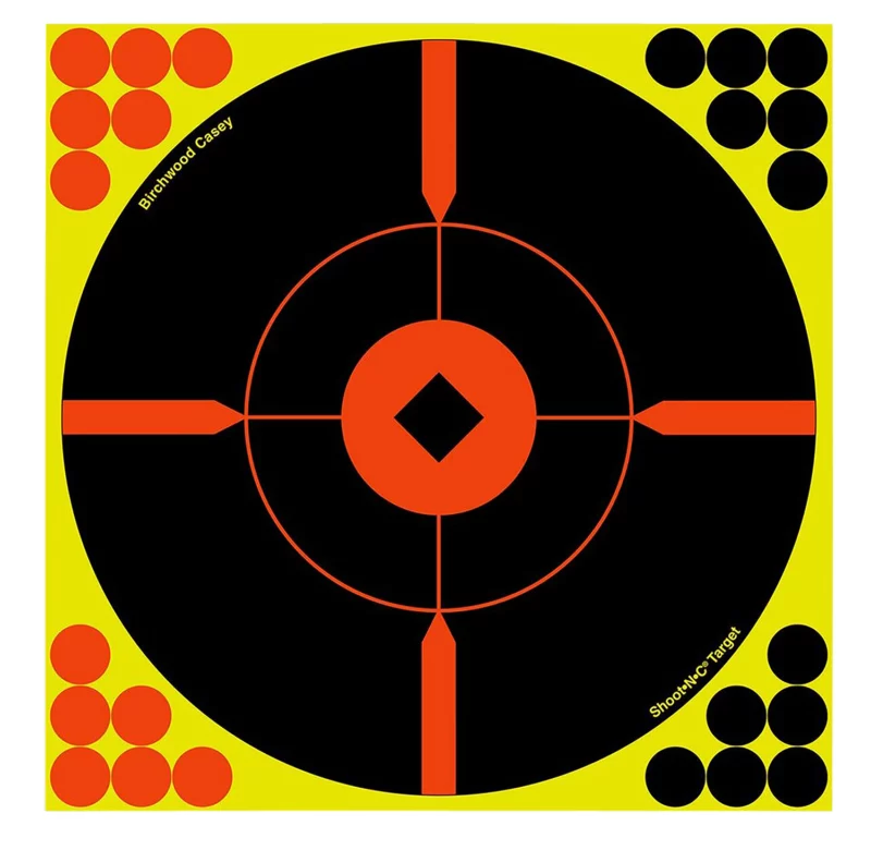 Birchwood Casey 34016 Shoot-N-C Reactive Target Self-Adhesive Paper Black/Yellow/Red 12" Bullseye 100 Pack