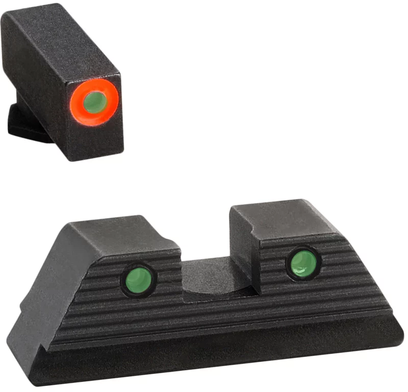 AmeriGlo GL816 Trooper Sight Set for Glock Green Tritium Orange Outline Front Sight-Green Tritium Black Outline Rear Sight
