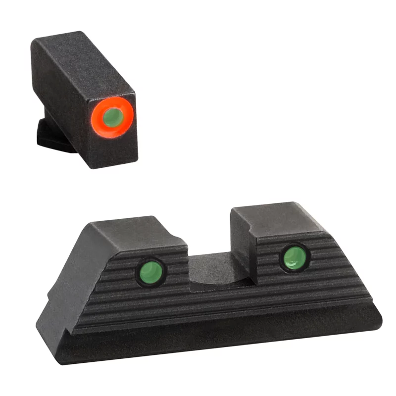 AmeriGlo GL818 Trooper Sight Set for Glock Green Tritium Orange Outline Front Sight-Green Tritium Black Outline Rear Sight