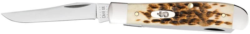 Case 00013 Mini Trapper 2.70"/2.75" Folding Clip Point/Spey Plain Mirror Polished Tru-Sharp SS Blade/ Peach Seed Jigged Amber Bone Handle
