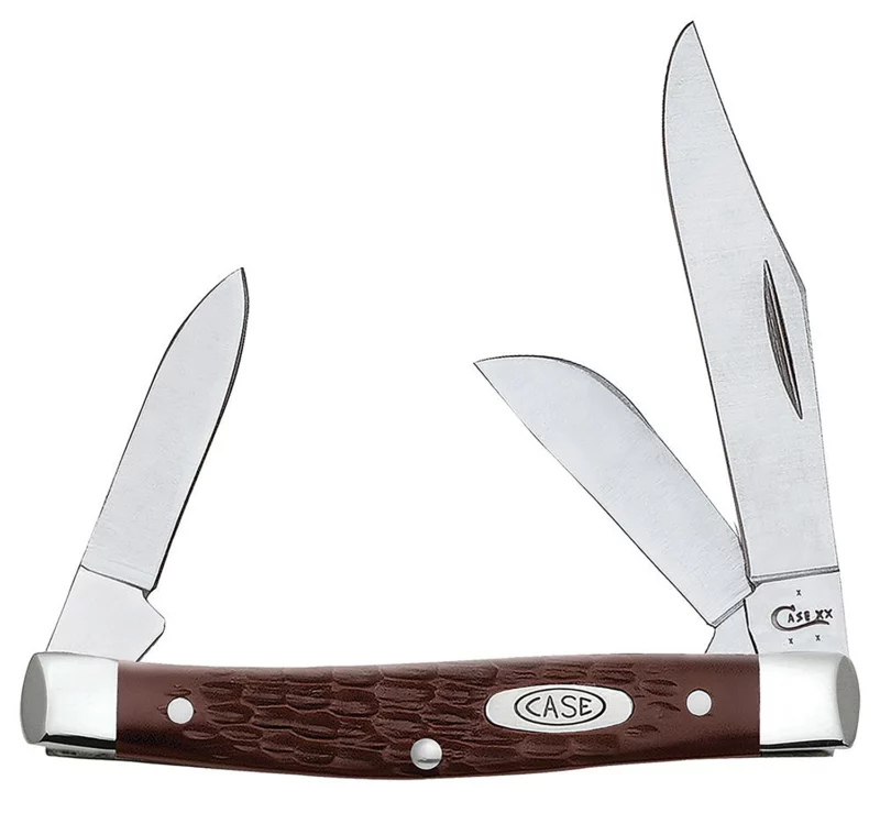 Case 00106 Stockman Medium 2.42"/1.58"/1.57" Folding Clip/Sheepsfoot/Pen Plain As-Ground Tru-Sharp SS Blade/Brown Jigged Synthetic Handle