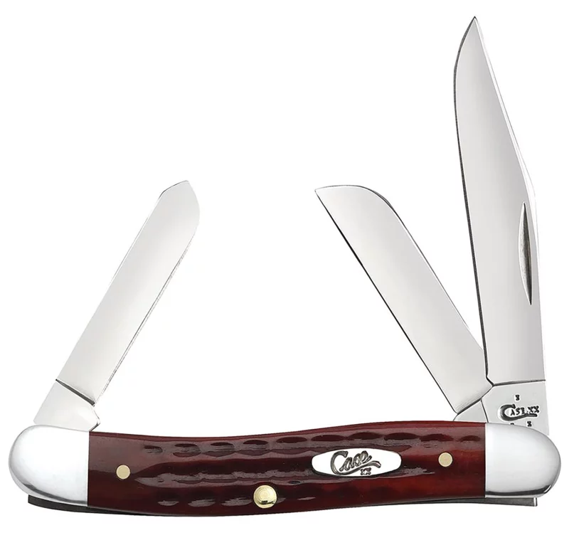 Case 00786 Stockman Medium 2.57"/1.88"/1.71" Folding Clip/Sheepsfoot/Spey Plain Mirror Polished Tru-Sharp SS Blade/Corn Cob Jigged Old Red Bone Handle