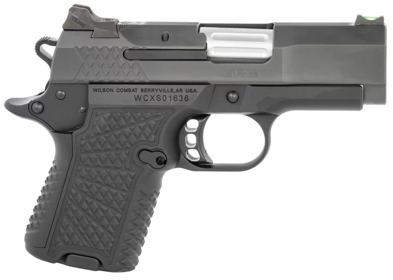 Wilson Combat SFX9SC3 SFX9 Sub-Compact 9mm Luger 10+1 15+1 3.25" Stainless Steel Barrel, Black DLC Serrated Stainless Steel Slide, Black Aluminum Frame w/Beavertail