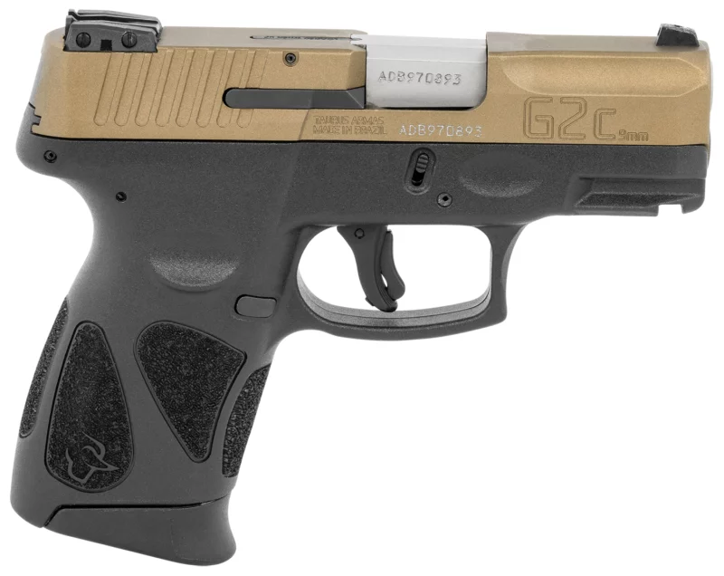 Taurus 1G2C93A12 G2C Compact Frame 9mm Luger 12+1 3.26" Matte Stainless Steel Barrel, Burnt Bronze Serrated Alloy Steel Slide, Black Polymer Frame w/Picatinny Rail & Polymer Grip, Right Hand