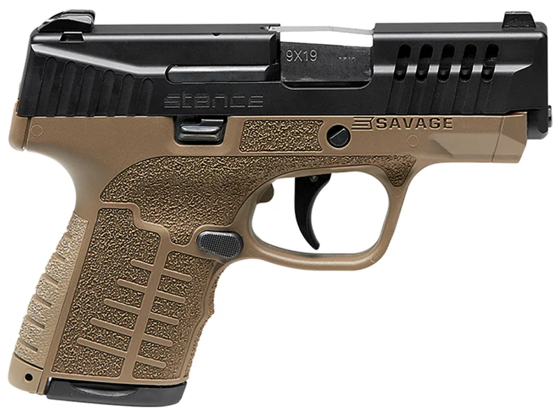 Savage Arms 67007 Stance 9mm Luger 7+1/8+1 3.2" Barrel, Flat Dark Earth Polymer Frame, Serrated/Ported Black Nitride Slide, Interchangeable Backstrap, Night Sights, No Manual Safety
