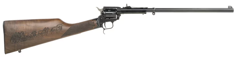 Heritage Mfg BR226B16HSWB01 Rough Rider Rancher 22 LR 6rd 16" Barrel, Black Metal Finish, Exposed Hammer, Walnut Stagecoach Engraved Stock