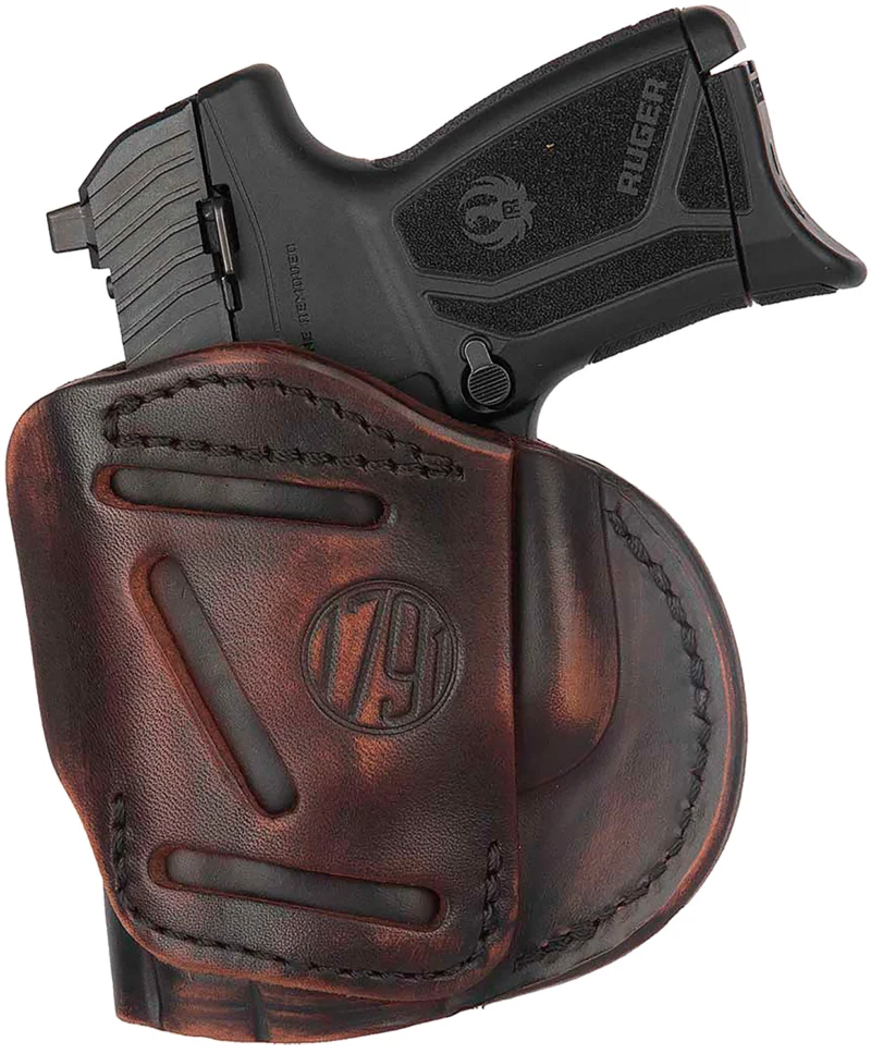 1791 Gunleather 4WH4VTGR 4-Way IWB/OWB 04 Vintage Leather Belt Clip Compatible w/Springfield XDS/Springfield XD/Glock 26/S&W M&P Shield Plus