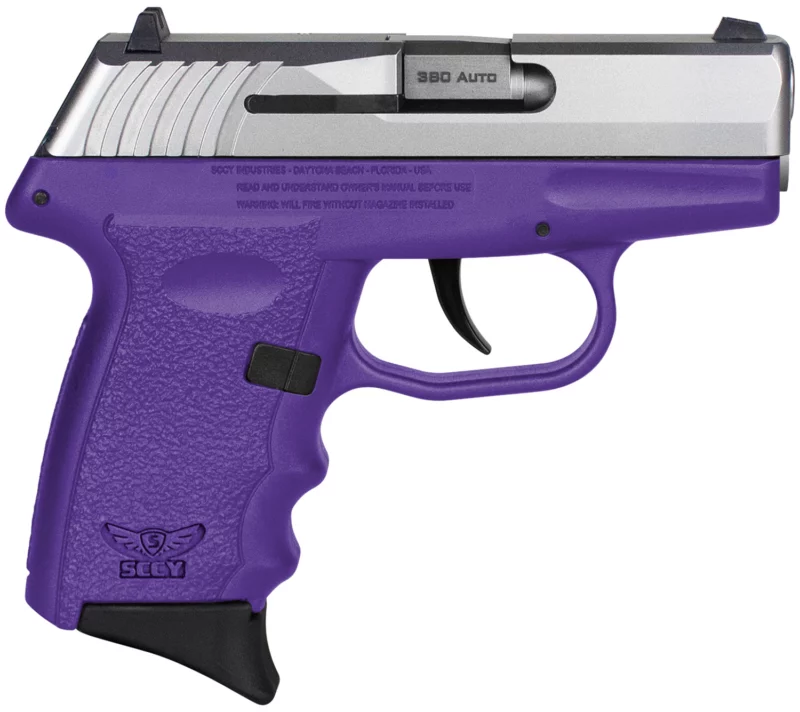 SCCY Industries CPX-3TTPU CPX-3 Sub-Compact Frame 380 ACP 10+1, 3.10" Stainless Quadlock Barrel, Serrated Stainless Steel Slide, Purple Polymer Frame w/Finger Grooves, No Safety, Right Hand