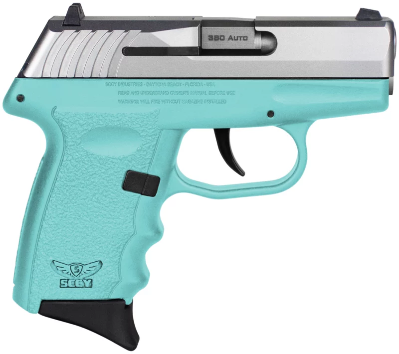 SCCY Industries CPX-3TTSB CPX-3 Sub-Compact Frame 380 ACP 10+1, 3.10" Stainless Quadlock Barrel, Serrated Stainless Steel Slide, SCCY Blue Polymer Frame w/Finger Grooves, No Safety, Right Hand