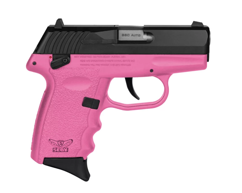 SCCY Industries CPX-4CBPK CPX-4 380 ACP 10+1 2.96" Pink Polymer Serrated Black Nitride SS Slide Finger Grooved Pink Polymer Grip