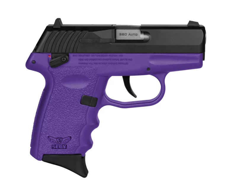 SCCY Industries CPX-4CBPU CPX-4 380 ACP 10+1 2.96" Purple Polymer Serrated Black Nitride SS Slide Finger Grooved Purple Polymer Grip