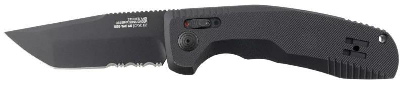 S.O.G SOG15380457 SOG-TAC Auto 3.43" Folding Tanto Part Serrated Black TiNi Cryo D2 Steel Blade Black Micro-Textured Anodized Aluminum Handle Includes Pocket Clip