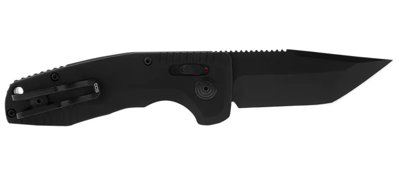 S.O.G SOG-15-38-10 SOG-TAC Auto Compact 2.94" Folding Tanto Part Serrated Black TiNi Cryo D2 Steel Blade Black Micro-Textured Anodized Aluminum Handle Includes Pocket Clip