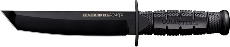 Cold Steel CS-39LSFCT Leatherneck 7" Fixed Plain Tanto Black Matte Powder Coat German D2 Steel Blade/Black Deep Checkered w/double Quillon Guard/ Griv-Ex Handle