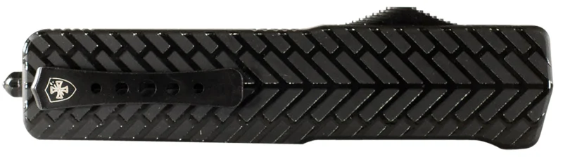 Templar Knife LAHBG52 Premium Lightweight Large 3.50" OTF Tanto Part Serrated Black Oxide Stonewashed Powdered D2 Steel Blade/5.25" Black Herringbone Anodized Aluminum Handle