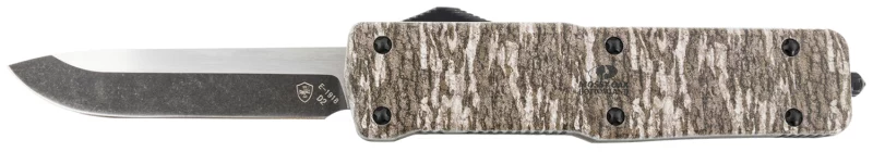 Templar Knife LZMOB321 Premium Weighted Large 3.55" OTF Drop Point Plain Black Oxide Stonewashed Powdered D2 Steel Blade/5.25" Mossy Oak Bottomland Aluminum Zinc Alloy Handle