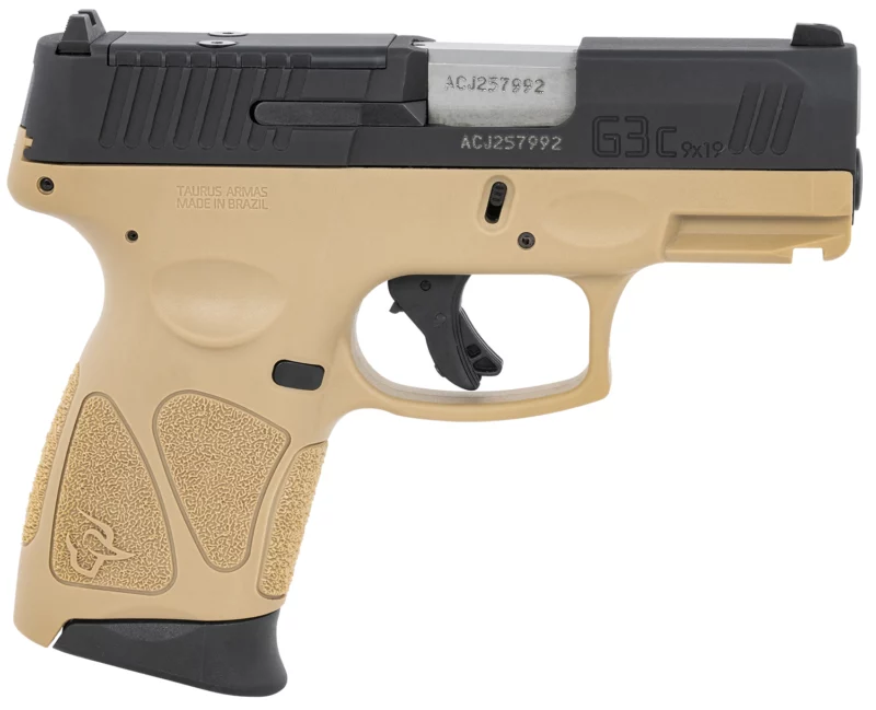 Taurus 1G3CP931T G3C 9mm Luger Caliber with 3.26" Barrel, 12+1 Capacity, Brown Polymer with Picatinny Rail Frame, Serrated Matte Black Tenifer Steel with T.O.R.O Optic Cut Slide, & Brown Polymer Grip